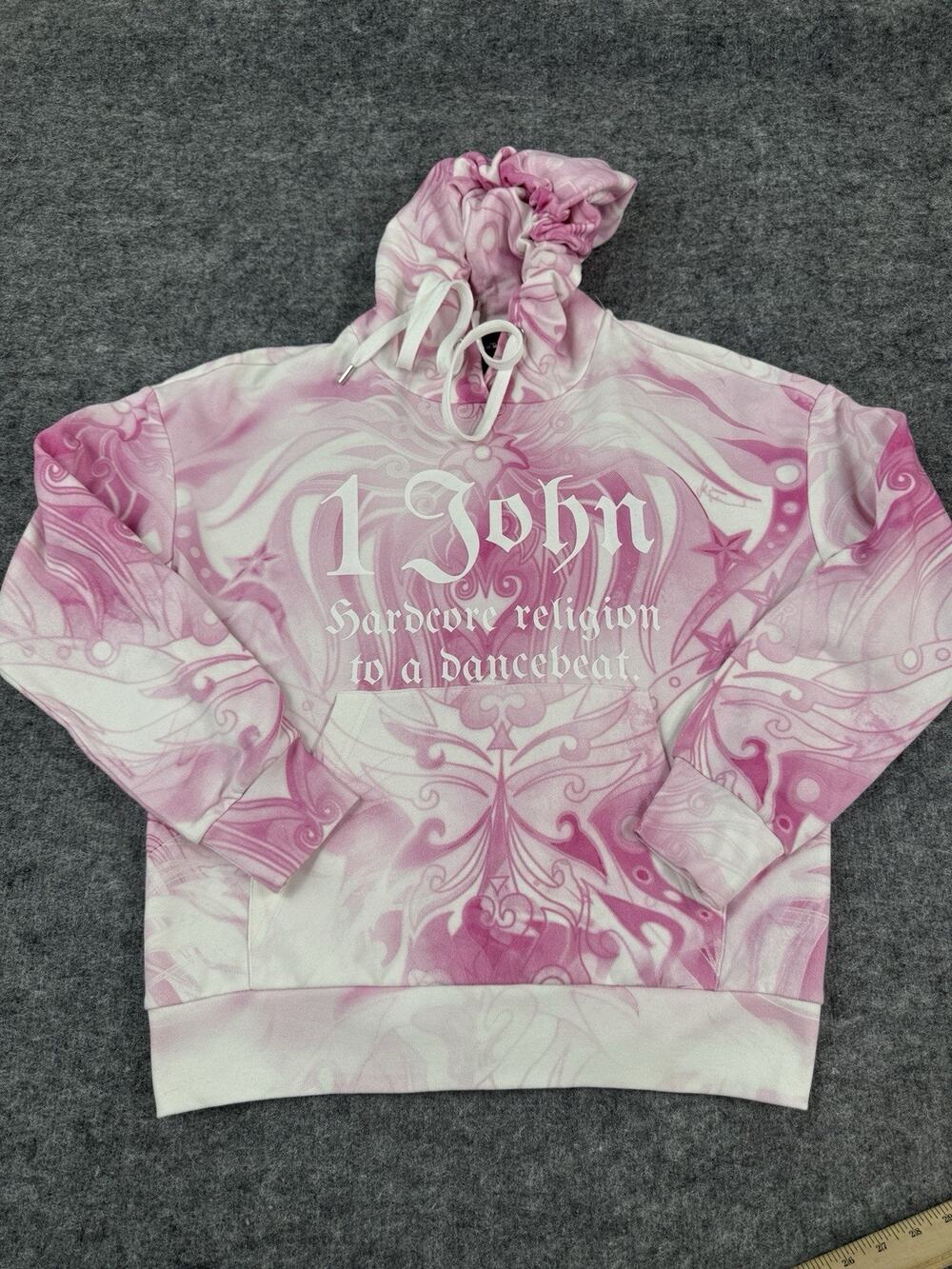 JOHN RICHMOND Hoodie Men Women Small Pink Oversized Floral Paisley Tie Dye N80